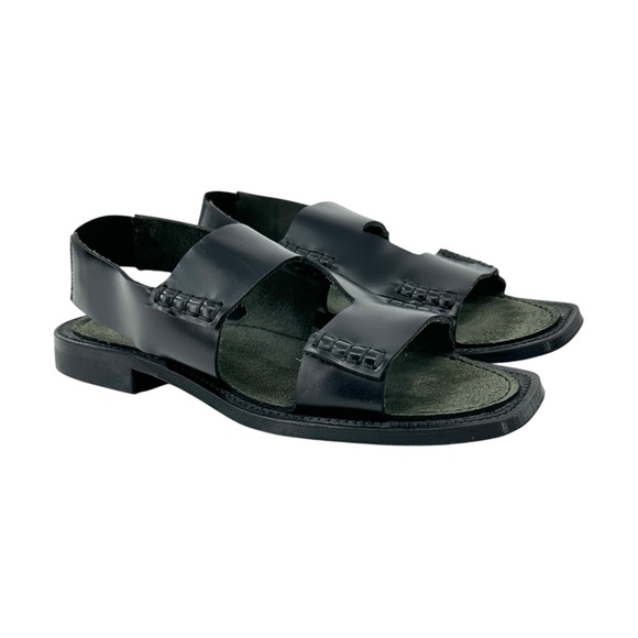 HEREU Llaut Square Black Leather Slingback Loafer Sandals Flats sz 39 - Picture 1 of 8